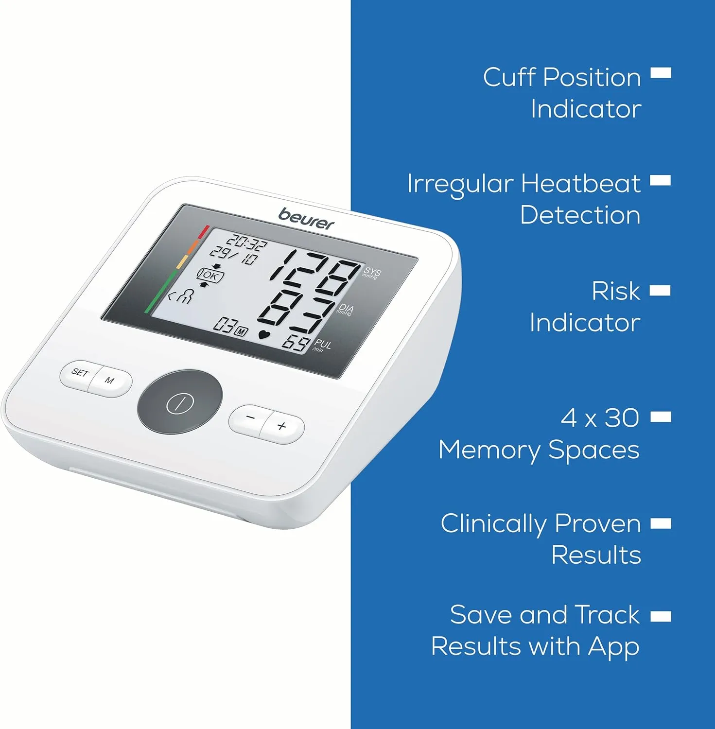 Beurer BM27 Upper Arm Blood Pressure Monitor for Home Use with Automatic Adjustable Cuff, 120 Memory Sets, Irregular Heart Rate Detection, Risk Indicator, and Storage Bag
