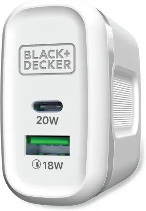 BLACK DECKER Quick-Charge PD Wall Charger, 2-Port, 38W - USB & Type C Wall Plug - Compact Power Block USB C - Fast Charger Adapter Power Delivery & Qualcomm QC 3.0 - Perfect for Home, Office, Travel