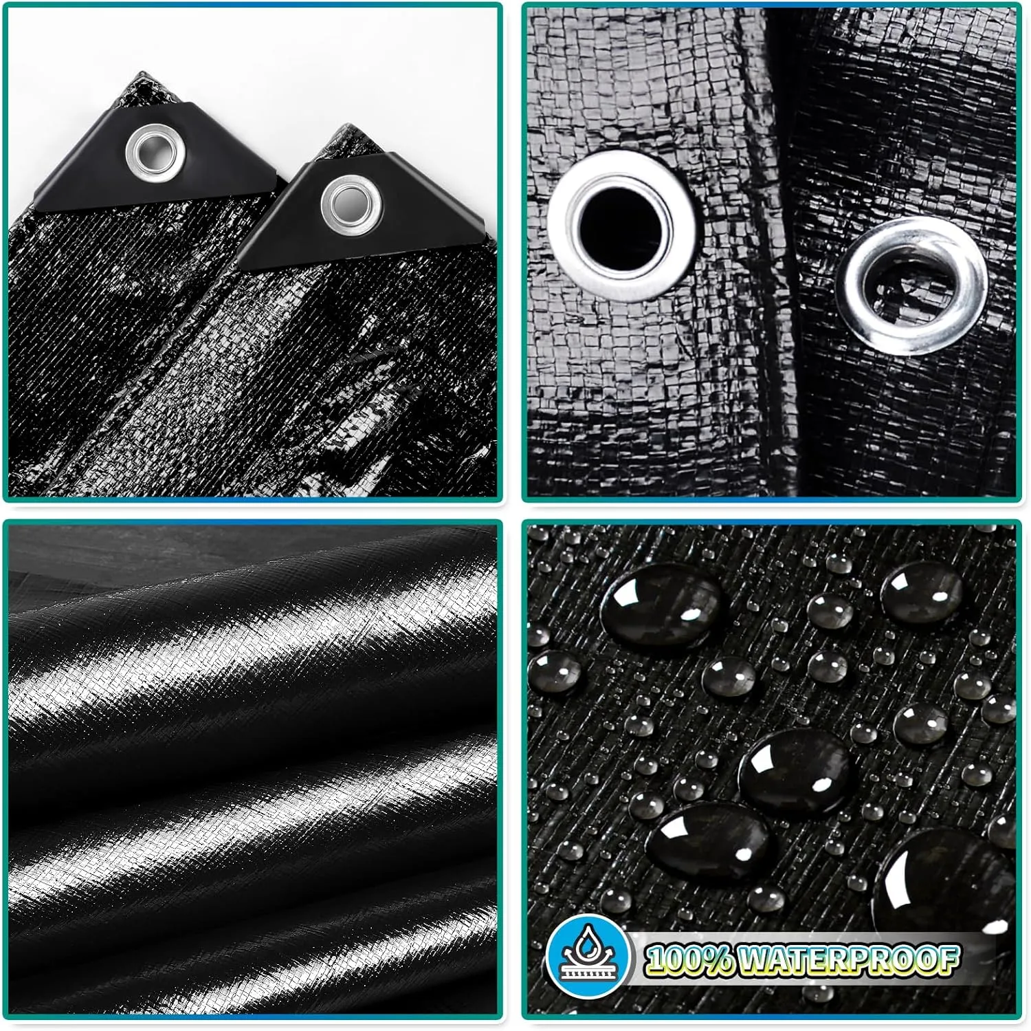 Black Tarp 6x12 Feet, 10 Mil Thick Waterproof Poly Tarps Cover UV Resistant, Rip & Tear Proof with Metal Grommets Every 20 Inches