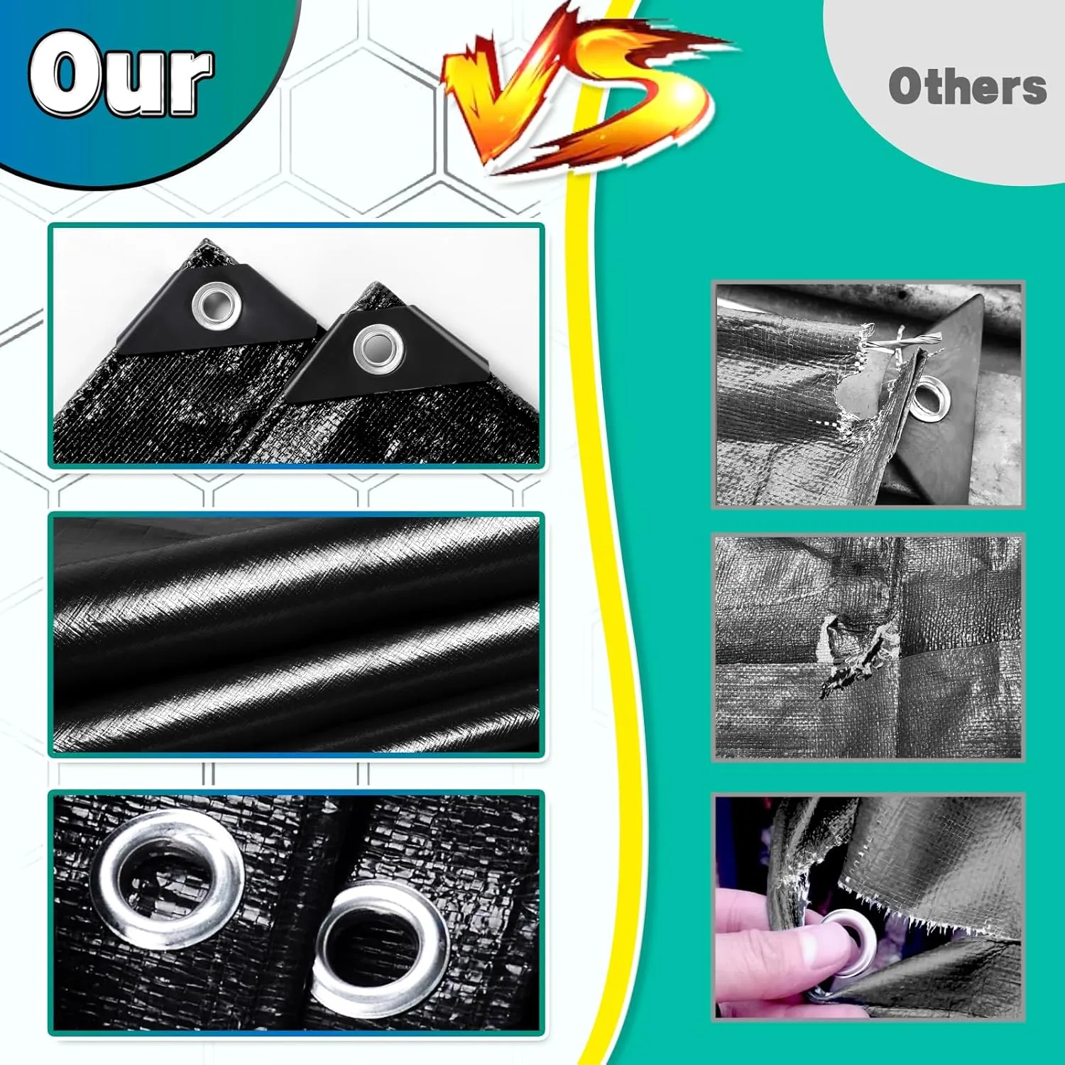 Black Tarp 6x12 Feet, 10 Mil Thick Waterproof Poly Tarps Cover UV Resistant, Rip & Tear Proof with Metal Grommets Every 20 Inches