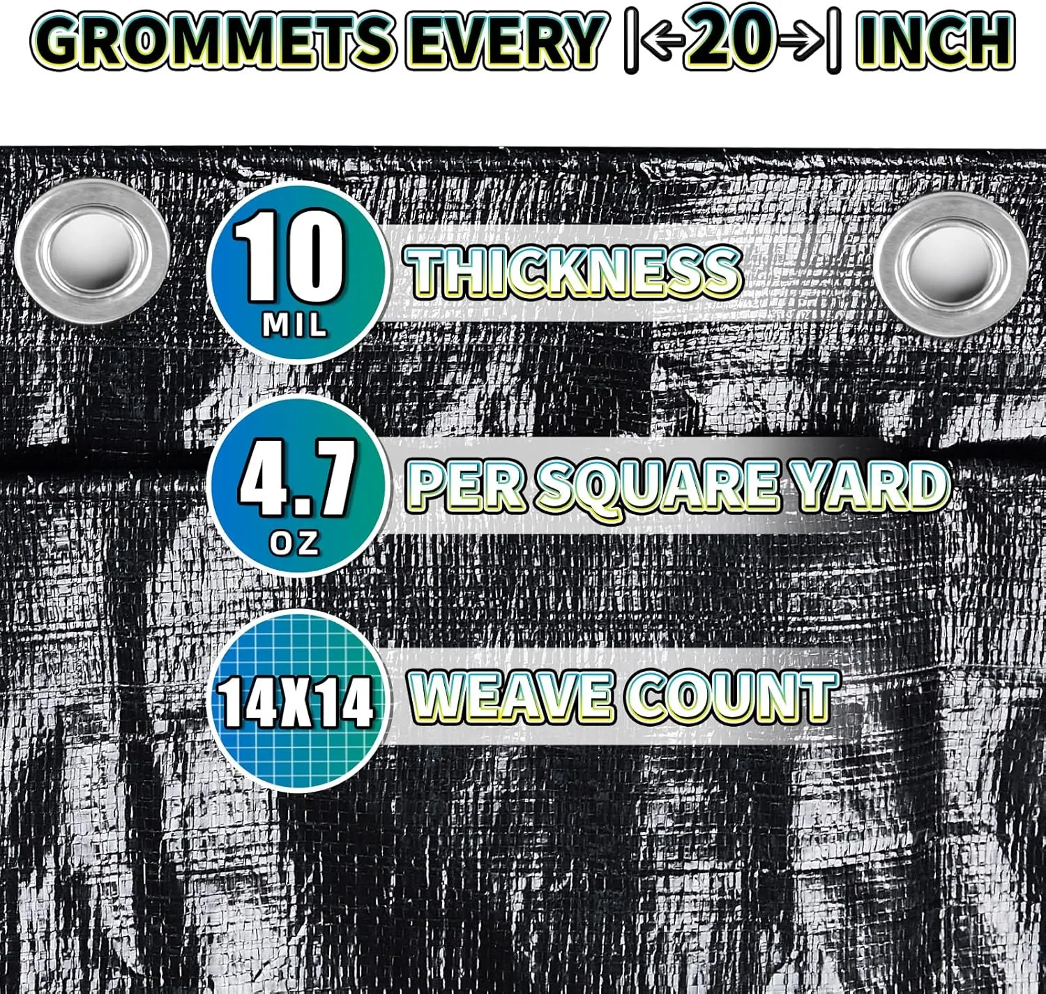 Black Tarp 6x12 Feet, 10 Mil Thick Waterproof Poly Tarps Cover UV Resistant, Rip & Tear Proof with Metal Grommets Every 20 Inches