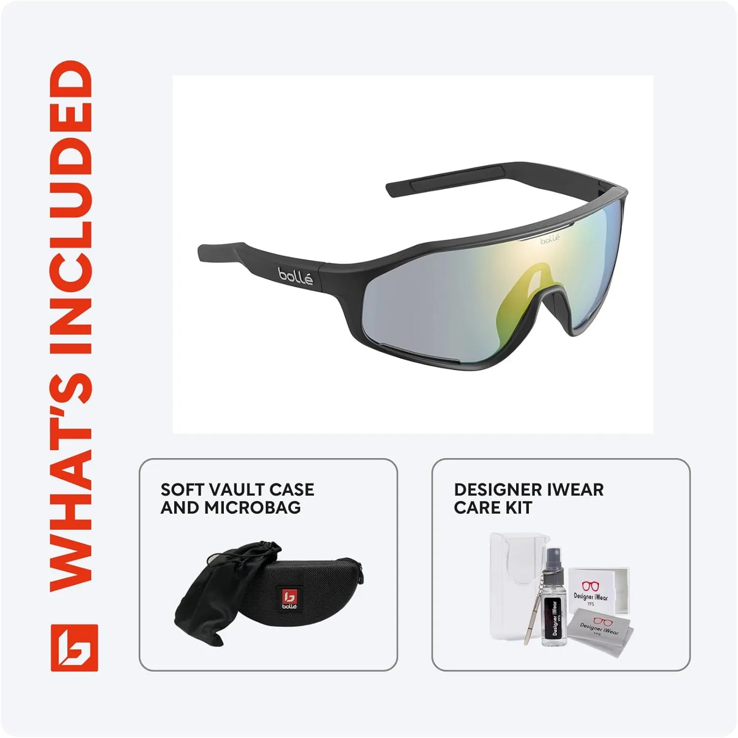 Bolle Shifter 55MM Shield Wrap Around Sunglasses for Men for Women   BUNDLE With Designer iWear Complimentary Eyewear Kit