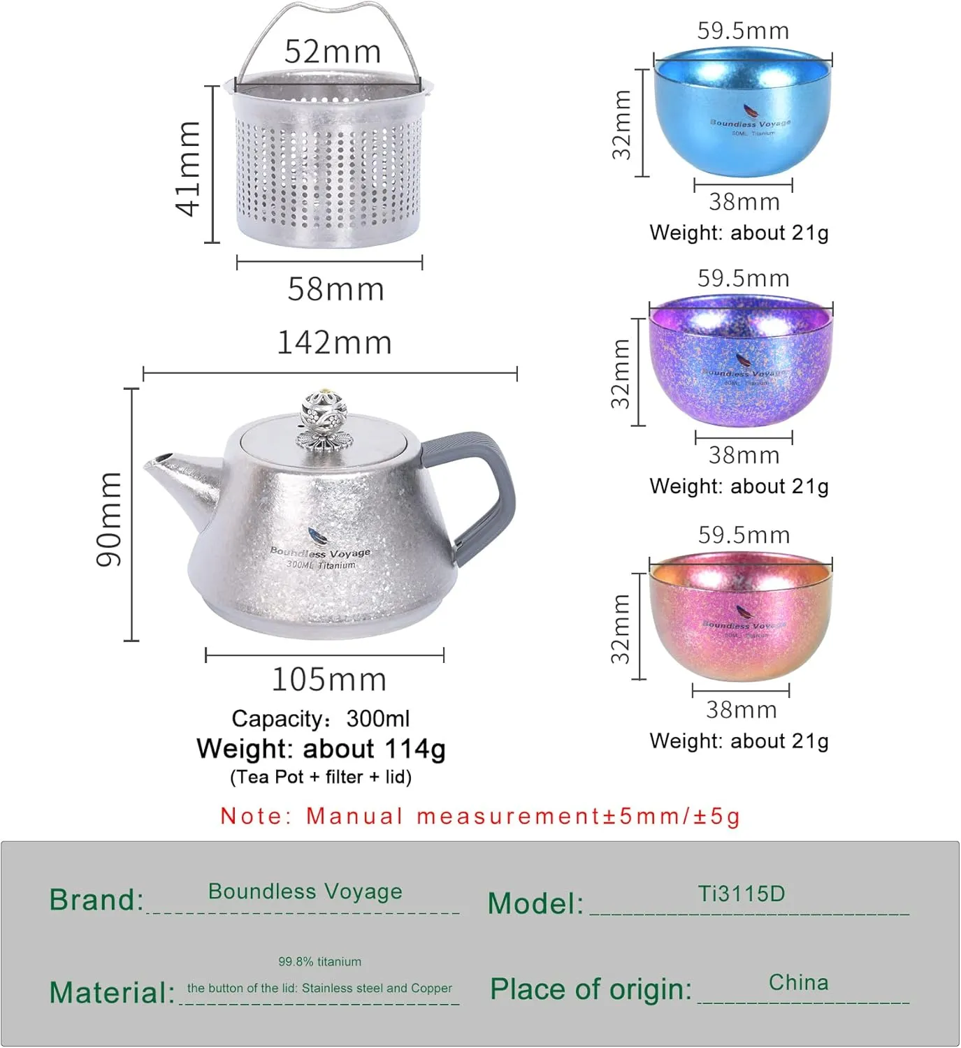 Boundless Voyage Titanium Tea Pot Coffee Kettle with Filter Lightweight Single Layer Kettle Jug Kettle for Stove Top