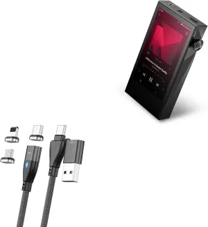 BoxWave Cable Compatible with Astell & Kern A&Ultima SP3000M - MagnetoSnap PD AllCharge Cable (100W), Magnet Charging Braided USB Type-C Micro - Jet Black
