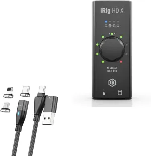 BoxWave Cable Compatible with IK Multimedia iRig HD X - MagnetoSnap PD AllCharge Cable (100W), Magnet Charging Braided USB Type-C Micro - Jet Black