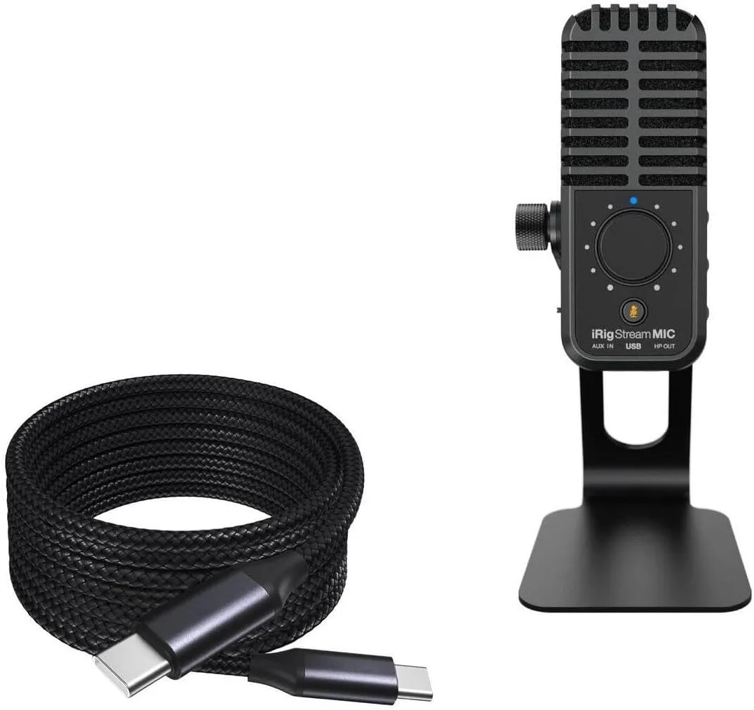 BoxWave Cable Compatible with IK Multimedia iRig Stream Mic USB - DirectSync PD Cable (10ft) - USB-C to USB-C (100W), Long Type C Braided Nylon Alloy Fast Charge - Jet Black