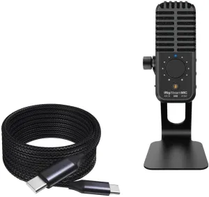 BoxWave Cable Compatible with IK Multimedia iRig Stream Mic USB - DirectSync PD Cable (10ft) - USB-C to USB-C (100W), Long Type C Braided Nylon Alloy Fast Charge - Jet Black