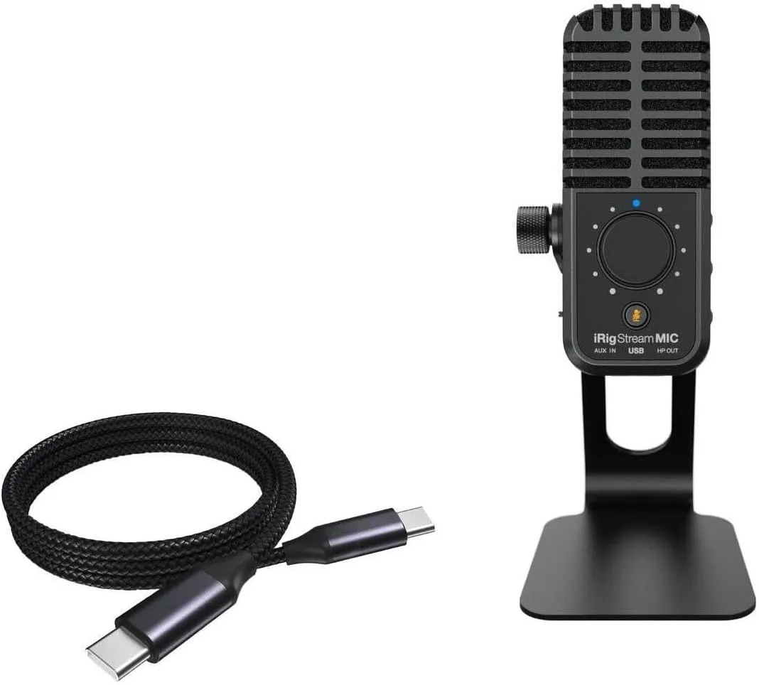 BoxWave Cable Compatible with IK Multimedia iRig Stream Mic USB - DirectSync PD Cable (3ft) - USB-C to USB-C (100W), Type C Braided Charge and Fast Sync - Jet Black