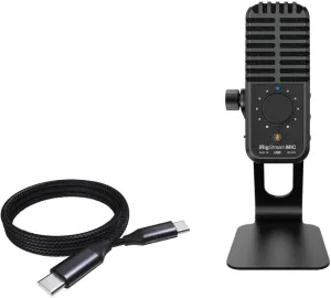 BoxWave Cable Compatible with IK Multimedia iRig Stream Mic USB - DirectSync PD Cable (3ft) - USB-C to USB-C (100W), Type C Braided Charge and Fast Sync - Jet Black