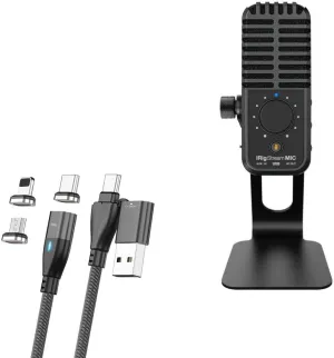 BoxWave Cable Compatible with IK Multimedia iRig Stream Mic USB - MagnetoSnap PD AllCharge Cable (100W), Magnet Charging Braided USB Type-C Micro - Jet Black