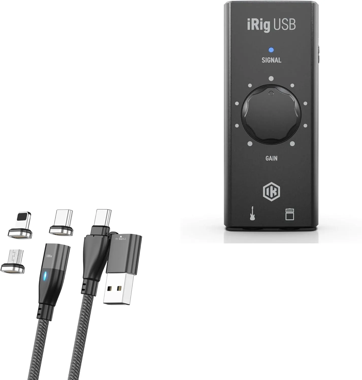 BoxWave Cable Compatible with IK Multimedia iRig USB - MagnetoSnap PD AllCharge Cable (100W), Magnet Charging Braided USB Type-C Micro - Jet Black