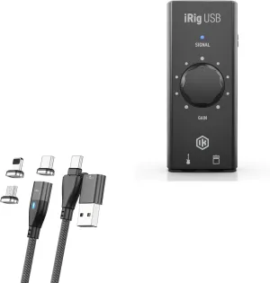 BoxWave Cable Compatible with IK Multimedia iRig USB - MagnetoSnap PD AllCharge Cable (100W), Magnet Charging Braided USB Type-C Micro - Jet Black