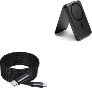 BoxWave Cable Compatible with Mophie Snap  Juice Pack Mini Stand - DirectSync PD Cable (10ft) - USB-C to USB-C (100W), Long Type C Braided Nylon Alloy Fast Charge - Jet Black