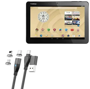 BoxWave Cable Compatible with Prestigio MultiPad Wize 5002 - MagnetoSnap PD AllCharge Cable (100W), Magnet Charging Braided USB Type-C Micro - Jet Black