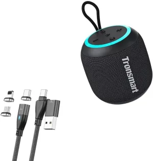 BoxWave Cable Compatible with Tronsmart T7 Mini Portable Outdoor Speaker - MagnetoSnap PD AllCharge Cable (100W), Magnet Charging Braided USB Type-C Micro - Jet Black