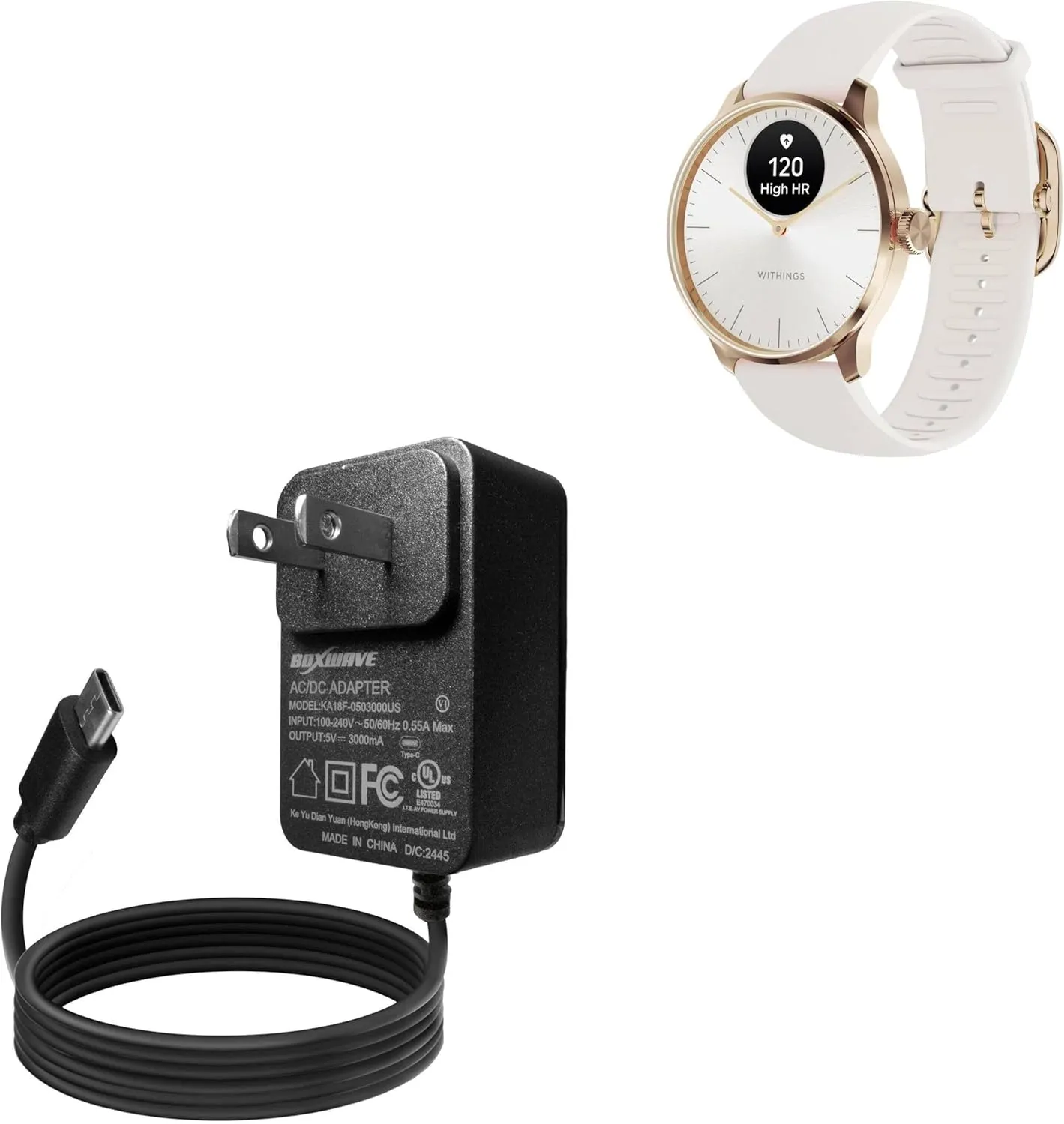 BoxWave Charger Compatible with Withings ScanWatch Light - Wall Charger Direct (15W), Rapid Charge Your Device with Built-in 6ft Cable