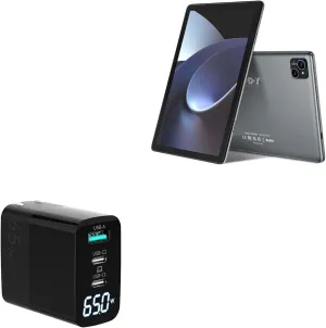 BoxWave Charger Compatible with Xgody M10 (10.1 in) - PowerDisplay PD Wall Charger (65W), GaN 65W Powerful Folding Plug LCD Display - Jet Black
