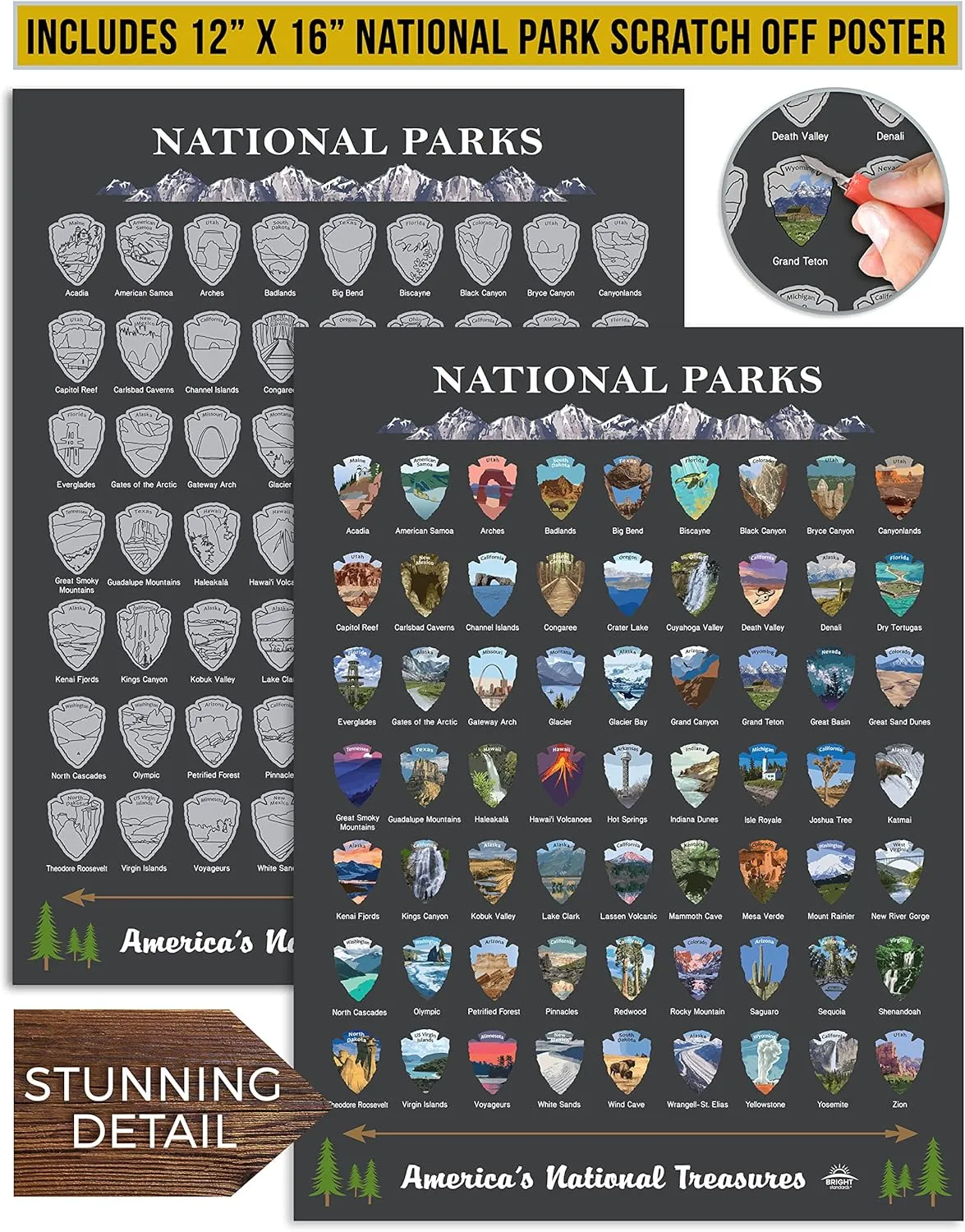 Bright Standards Scratch Off Map of United States   All 63 US National Parks Scratch Off Poster (charcoal/silver), 85 USA Landmarks Travel Map, 50 State Adventure Maps, Journal Gifts for Travelers