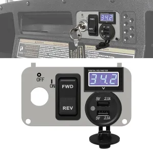 briidea 3 in 1 Multifunctional Integrated Panel with DC 12V-90V 4.2A Dual USB Charger Sockets, LED Wide Range Voltmeter & Forward Reverse Switch, Golf Cart Accessories for EZGO TXT, PDS & Medalist