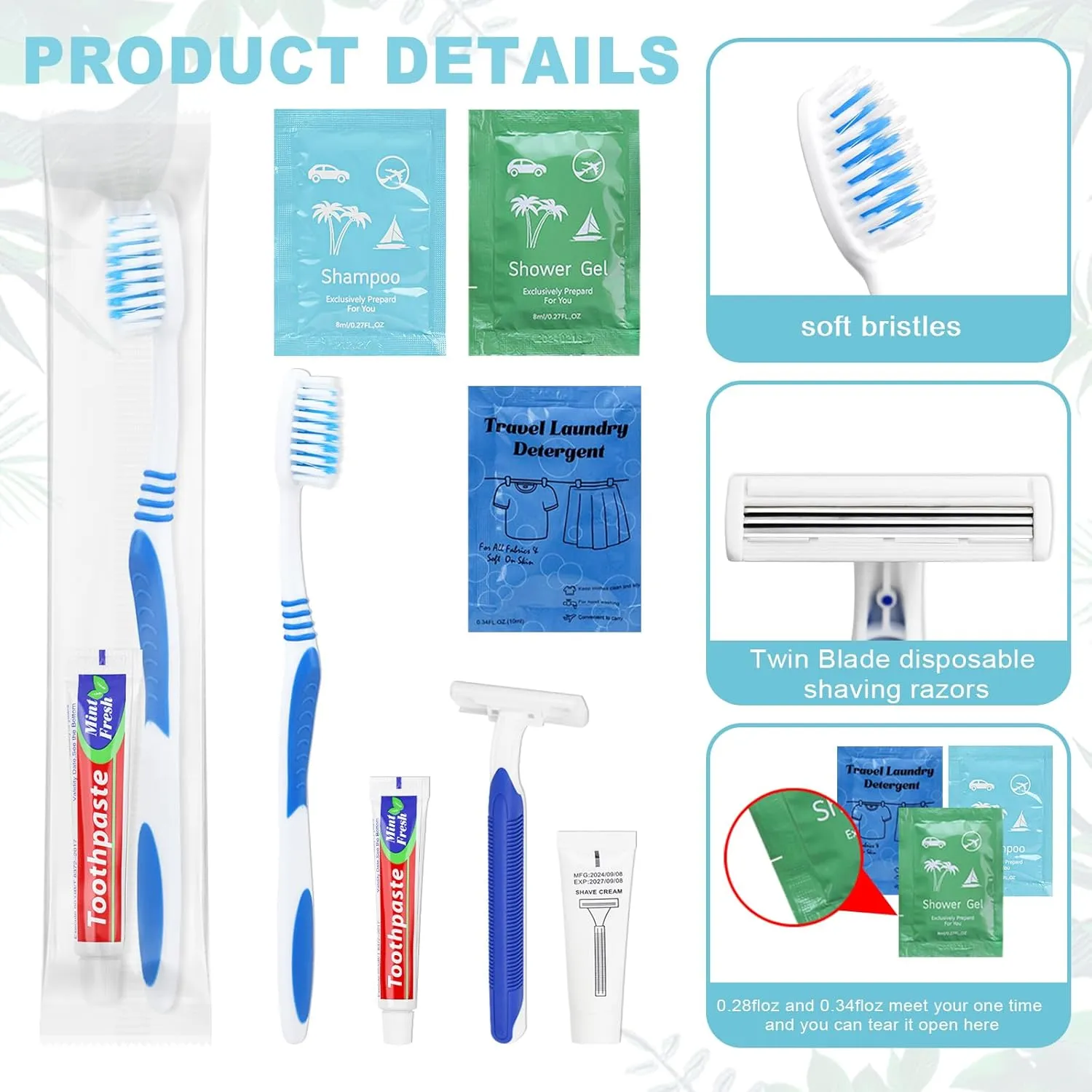 Bulk Hygiene Kits Homeless Supplies Bulk for Homeless Shelters, Travel, Charity, Hotel Include Razors with Shaving Cream, Body Wash, Shampoo and Liquid Laundry (20)
