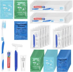 Bulk Hygiene Kits Homeless Supplies Bulk for Homeless Shelters, Travel, Charity, Hotel Include Razors with Shaving Cream, Body Wash, Shampoo and Liquid Laundry (20)