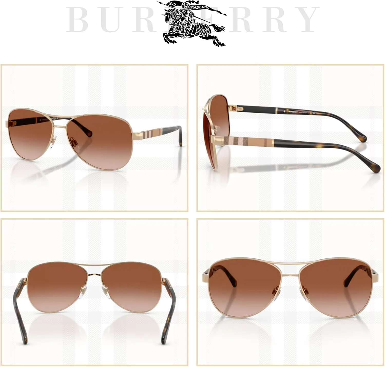 BURBERRY BE3080 Aviator Sunglasses For Women  BUNDLE with Designer iWear Eyewear Kit