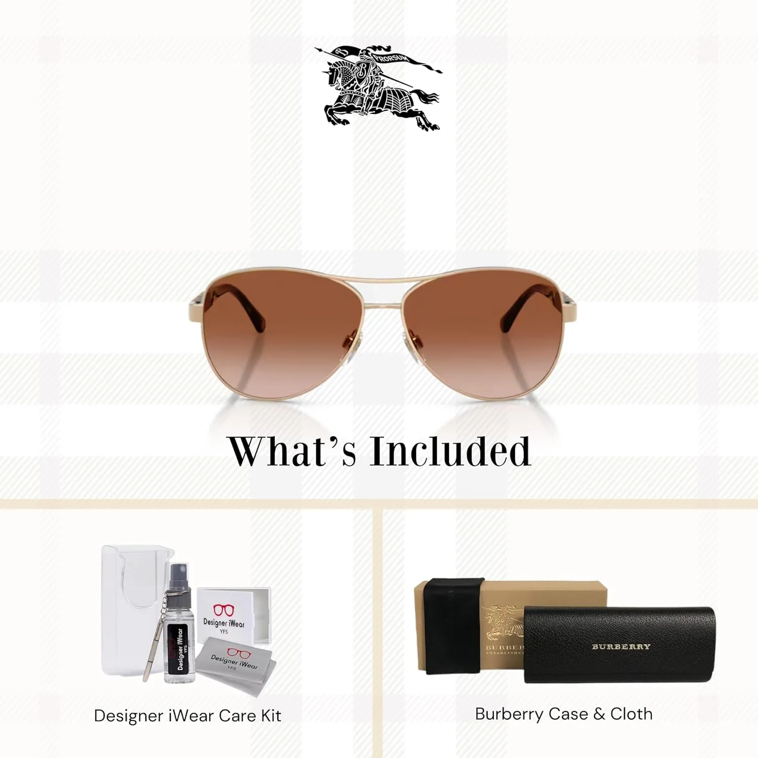 BURBERRY BE3080 Aviator Sunglasses For Women  BUNDLE with Designer iWear Eyewear Kit