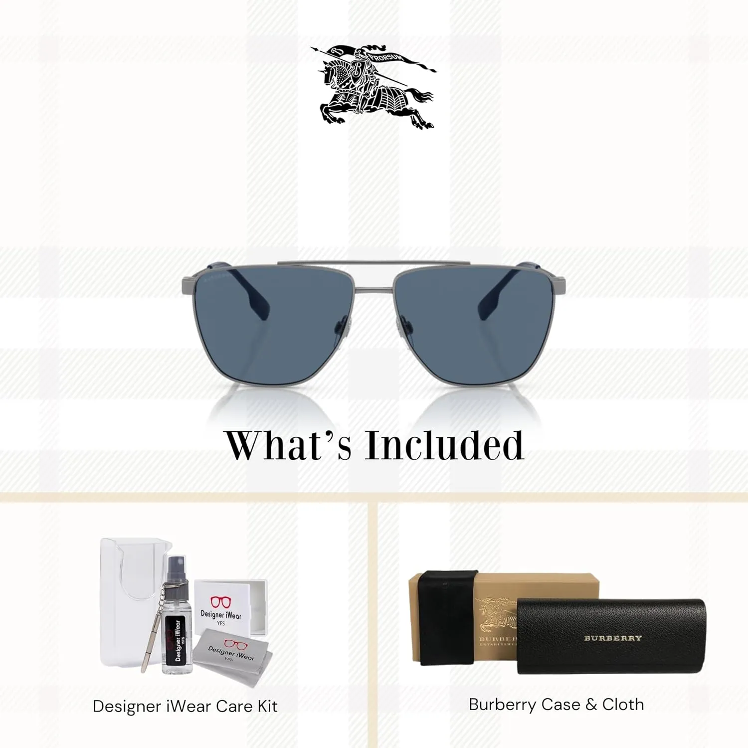 BURBERRY BE3141 Aviator Sunglasses for Men   BUNDLE With Designer iWear Complimentary Eyewear Kit
