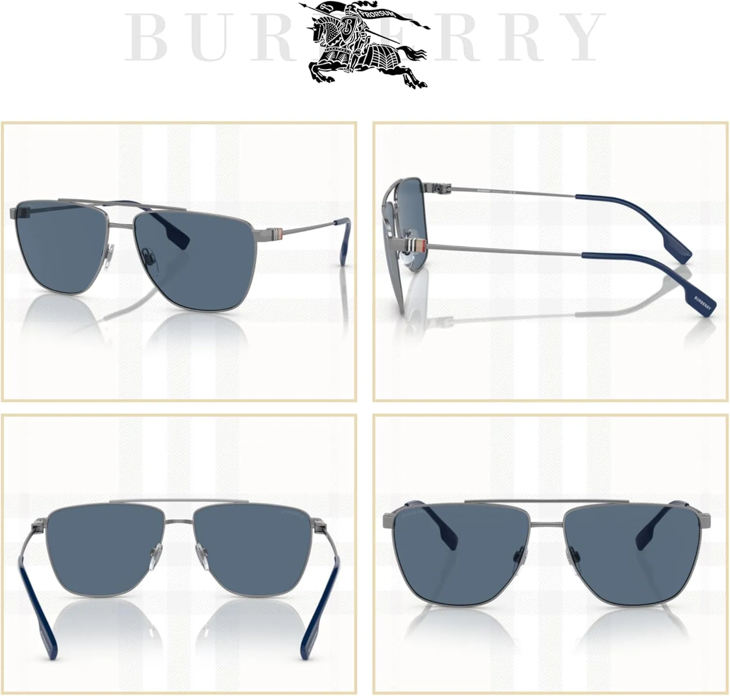 BURBERRY BE3141 Aviator Sunglasses for Men   BUNDLE With Designer iWear Complimentary Eyewear Kit