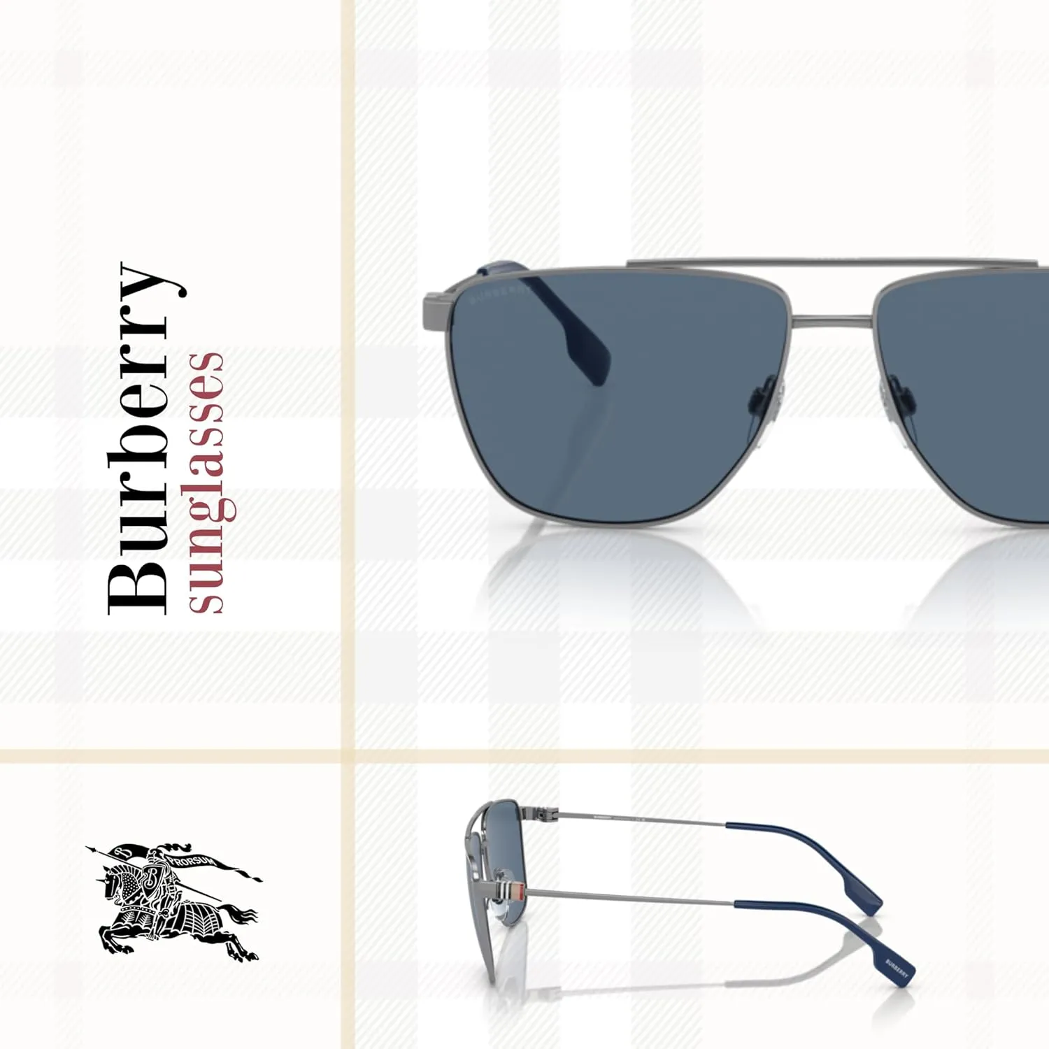 BURBERRY BE3141 Aviator Sunglasses for Men   BUNDLE With Designer iWear Complimentary Eyewear Kit