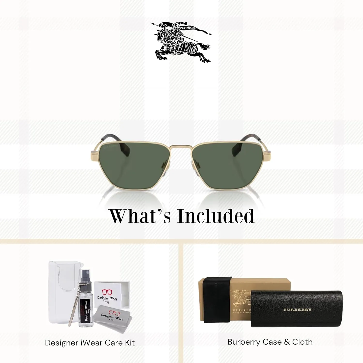 BURBERRY BE3146 Hexagonal Sunglasses for Men   BUNDLE With Deisgner iWear Complimentary Eyewear Kit