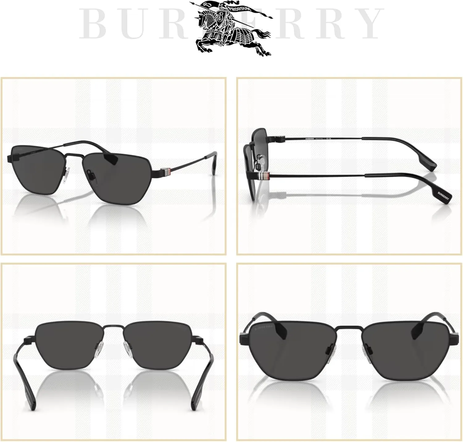 BURBERRY BE3146 Hexagonal Sunglasses for Men   BUNDLE With Deisgner iWear Complimentary Eyewear Kit