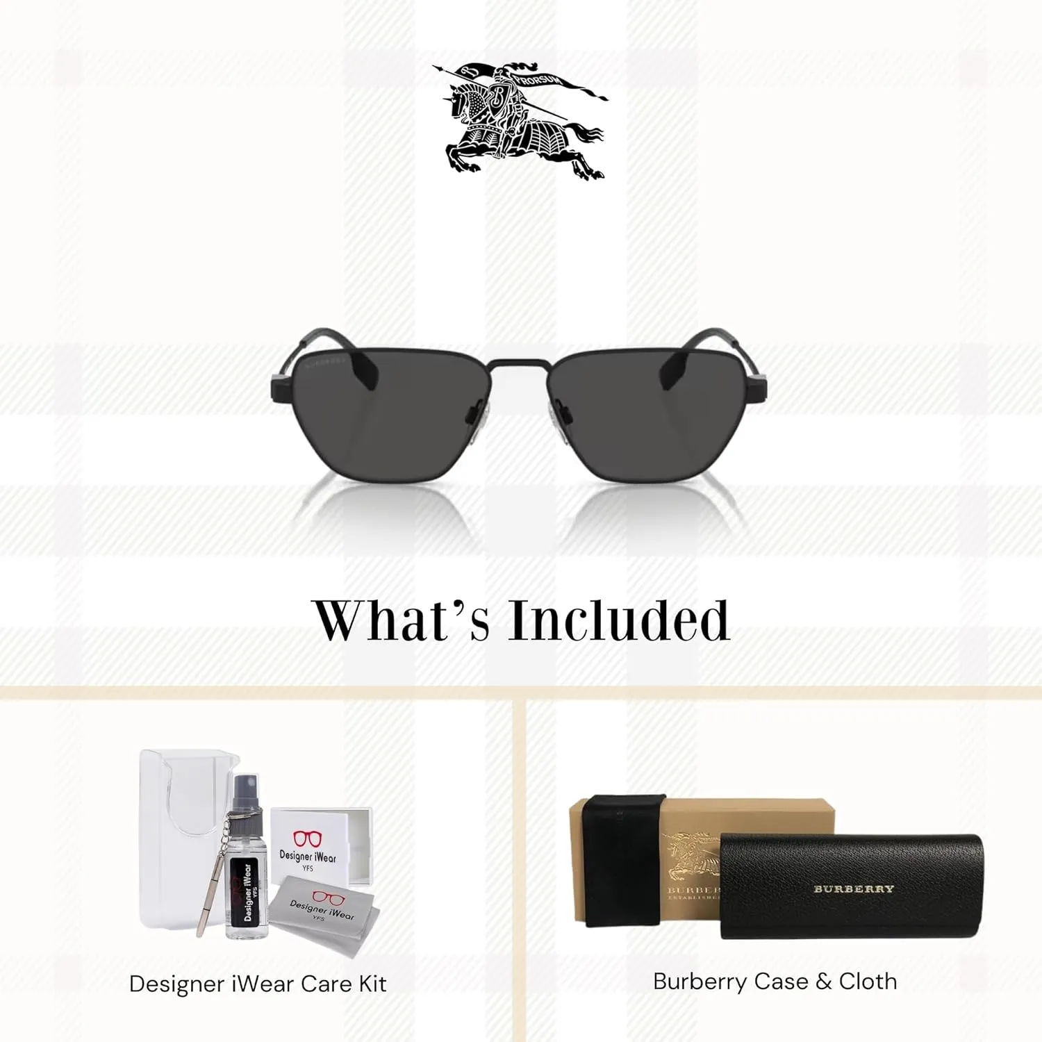 BURBERRY BE3146 Hexagonal Sunglasses for Men   BUNDLE With Deisgner iWear Complimentary Eyewear Kit