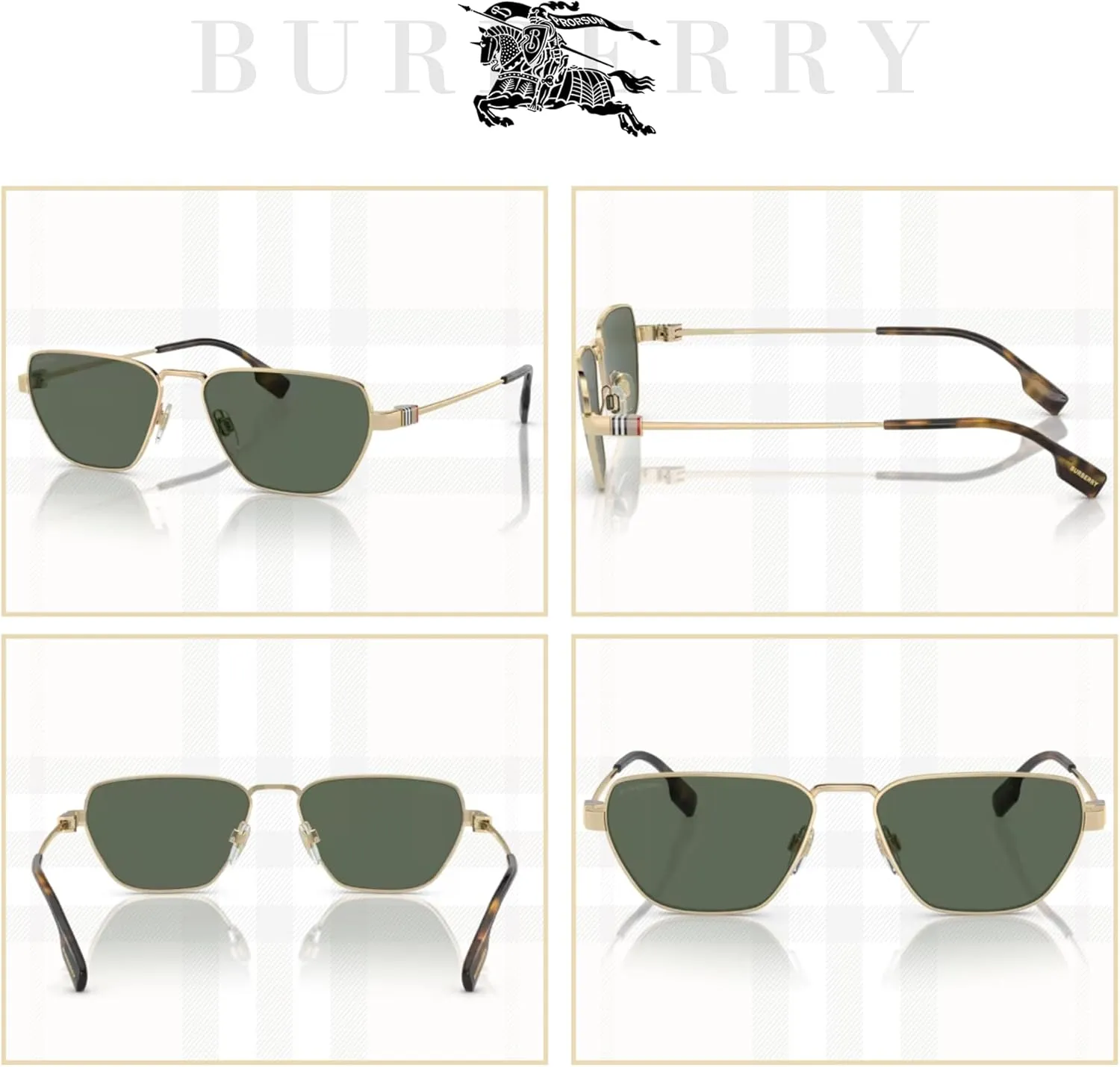 BURBERRY BE3146 Hexagonal Sunglasses for Men   BUNDLE With Deisgner iWear Complimentary Eyewear Kit