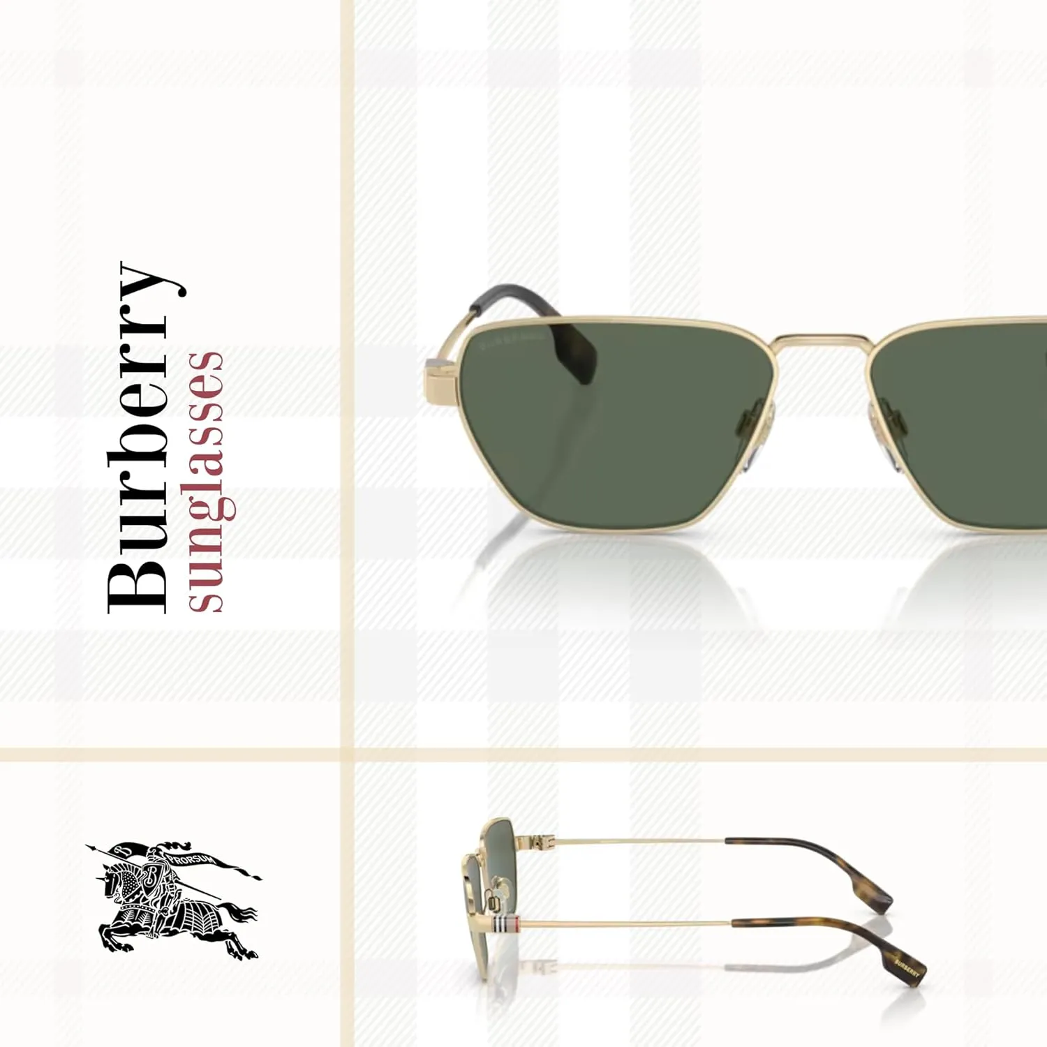 BURBERRY BE3146 Hexagonal Sunglasses for Men   BUNDLE With Deisgner iWear Complimentary Eyewear Kit