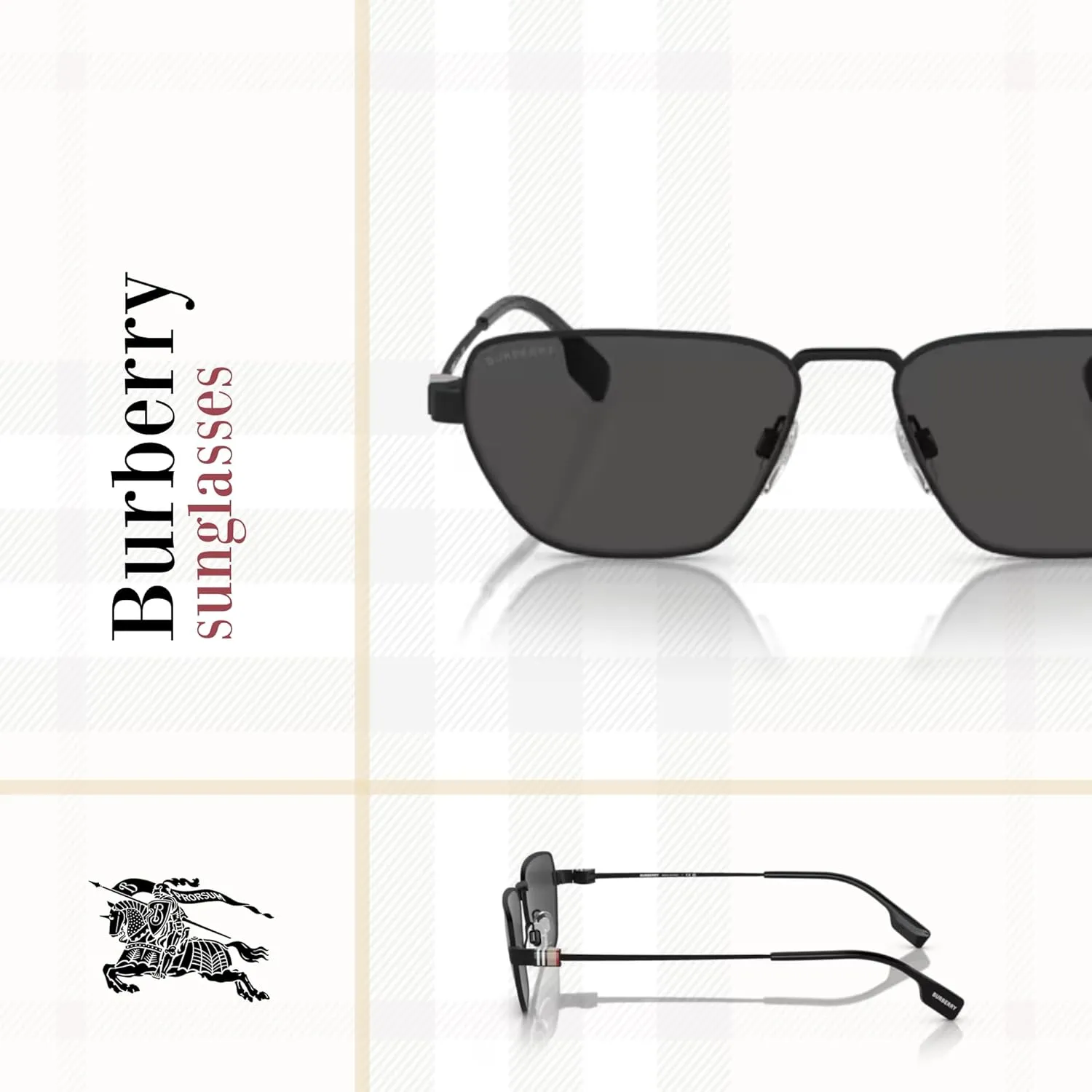 BURBERRY BE3146 Hexagonal Sunglasses for Men   BUNDLE With Deisgner iWear Complimentary Eyewear Kit