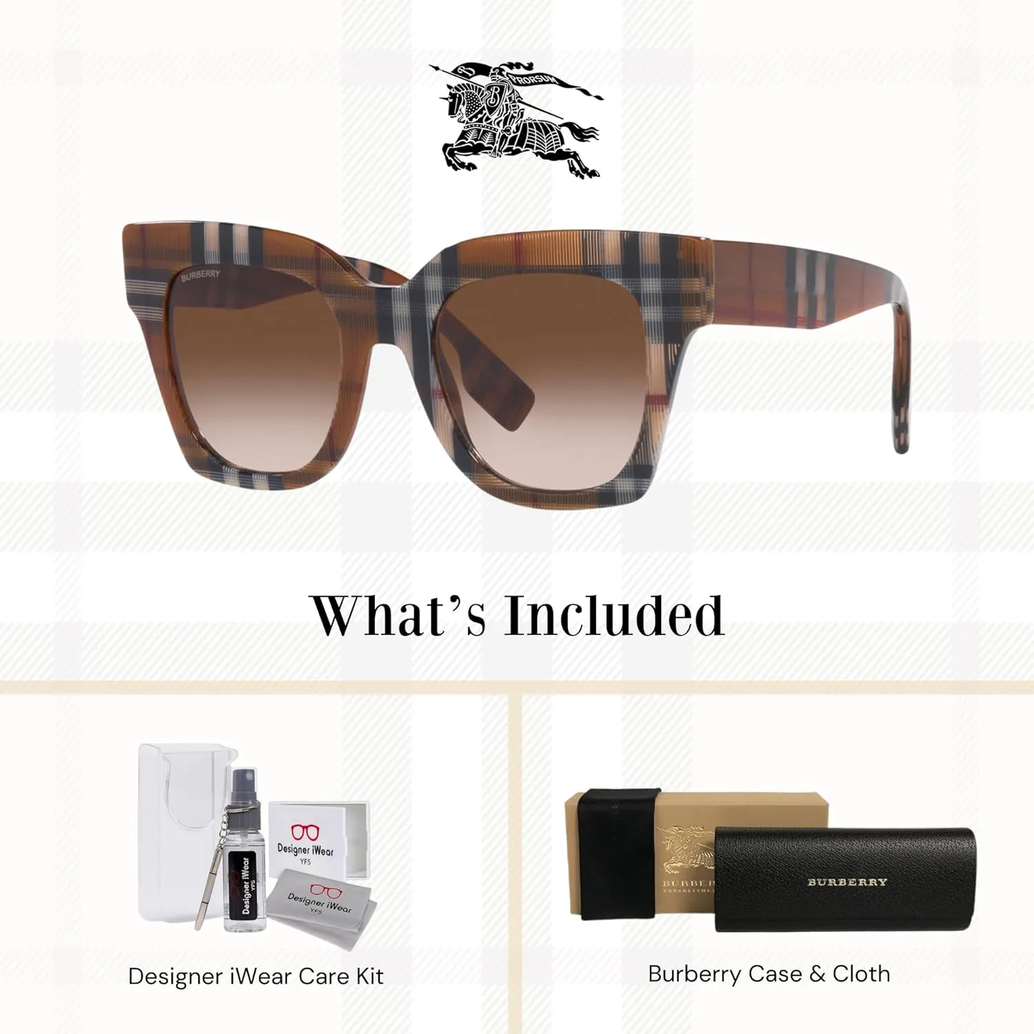 BURBERRY Kitty BE4364 Square Sunglasses for Women   BUNDLE With Designer iWear Eyewear Kit