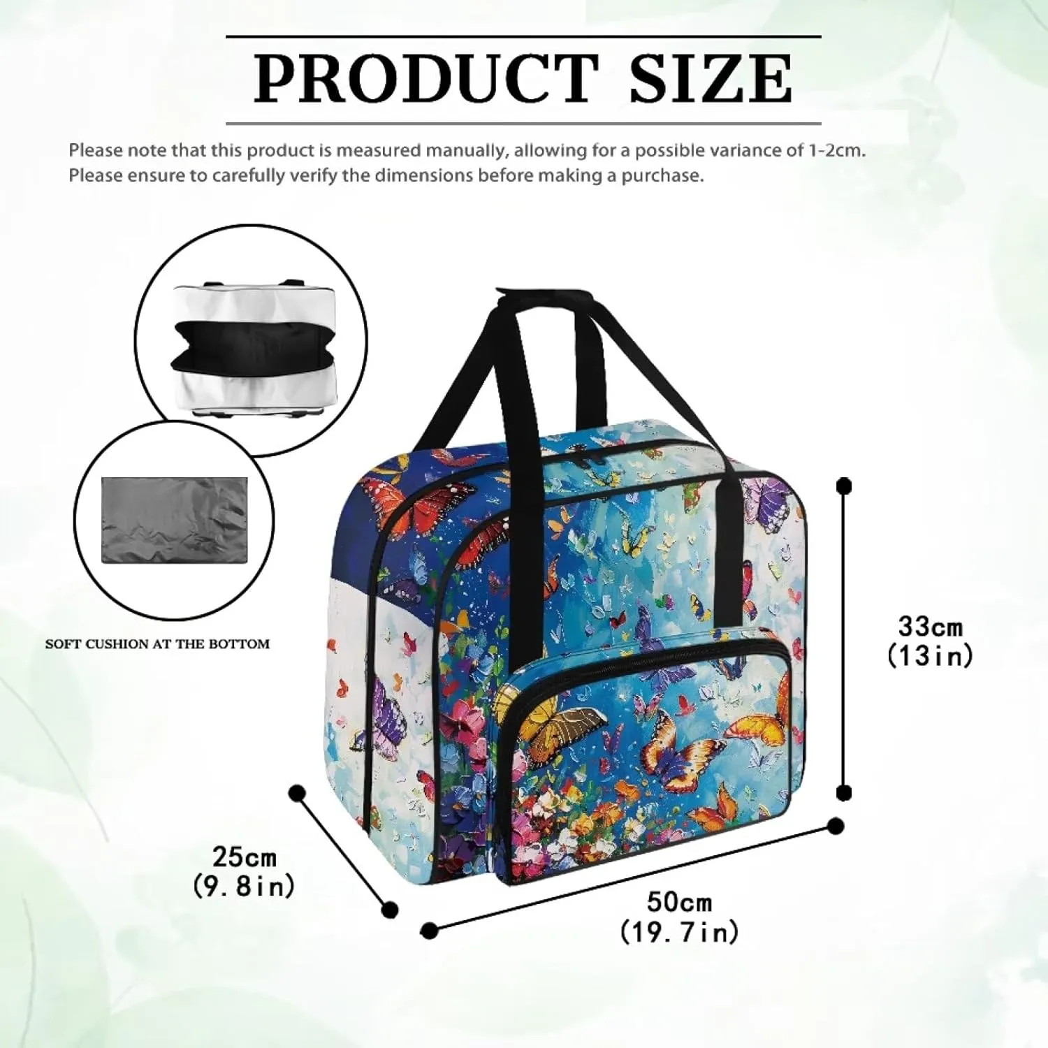 Butterfly Painting Sewing Machine Bag Protector Travel Bag Organizer, Sewing Machine Carrier with Pockets and Handles, Portable Sewing Case Fits for Most Standard Sewing Machines