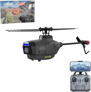 C127AI RC Helicopter with 1080P HD Camera, RC Military Helicopter 120° Wide-angle, 6-Axis Gyro 4 Channel, Altitude Hold & Optical Flow Positionging Indoor Outdoor-RTF (Black)