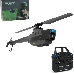 C128 RC Helicopter, 2.4G 4CH Remote Control Helicopter with Camera for Adults, Single-Rotor Aileronless RC Military Aircraft Helicopter Model, RC Flying Machines Indoor Outdoor-RTF