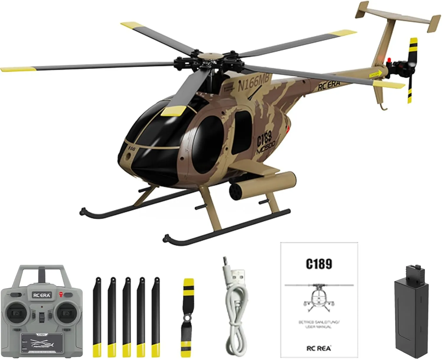 C189 MD500 Little Bird RC Helicopter,1:28 2.4G 4CH Single-Rotor Helicopter with 6-axis Gyro & Dual Brushless Motors,RC Aircraft for Adults RTF (Camouflage)