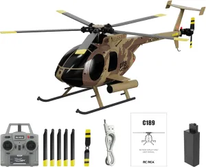 C189 MD500 Little Bird RC Helicopter,1:28 2.4G 4CH Single-Rotor Helicopter with 6-axis Gyro & Dual Brushless Motors,RC Aircraft for Adults RTF (Camouflage)