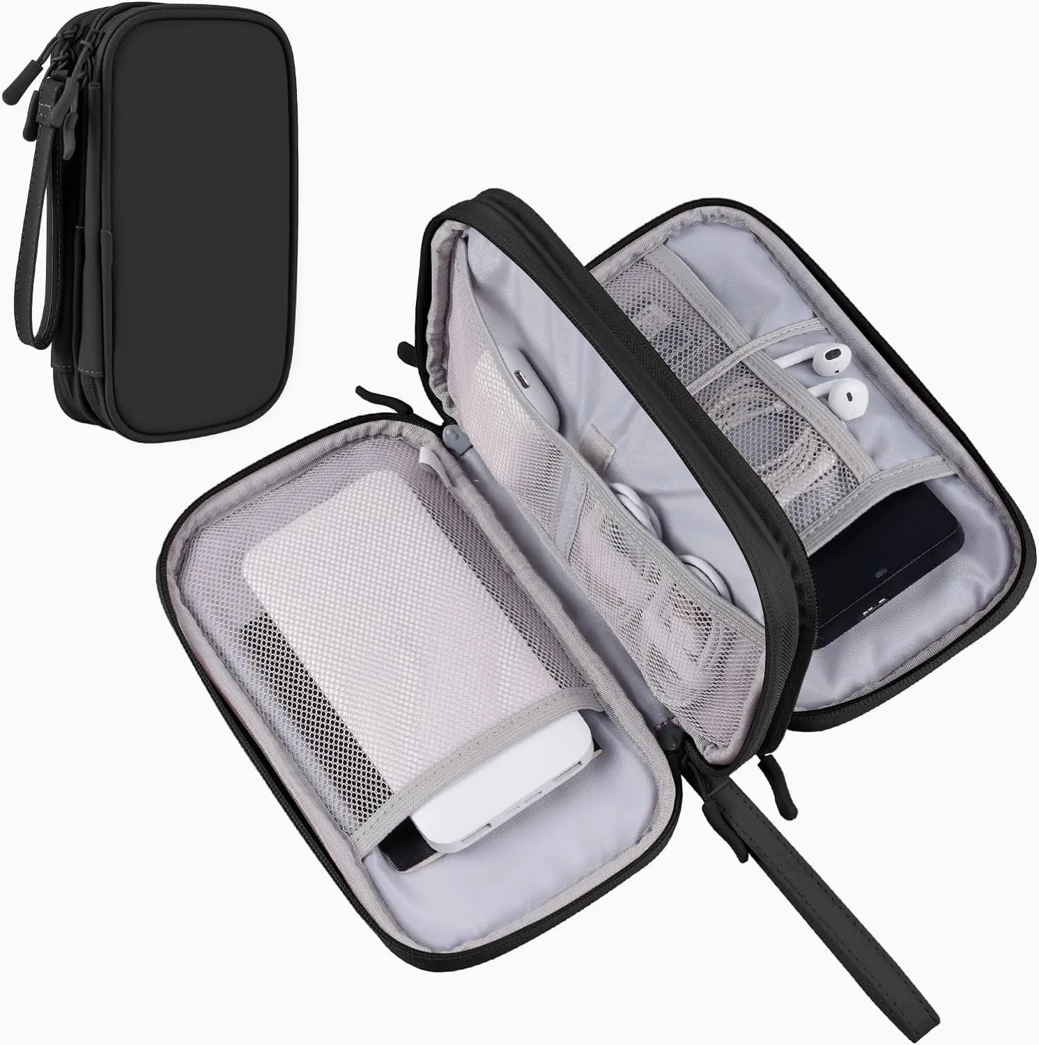 Cable Organizer Bag, Electronic Storage Travel Pouch for Tech Accessories, Cords &Charger, Hard Drive, Power Bank, iPhone (Black-Soft-M)