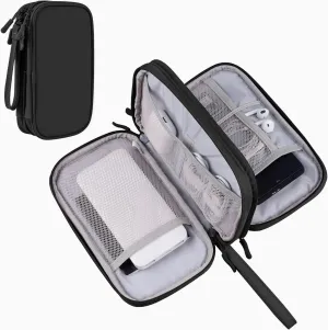 Cable Organizer Bag, Electronic Storage Travel Pouch for Tech Accessories, Cords &Charger, Hard Drive, Power Bank, iPhone (Black-Soft-M)