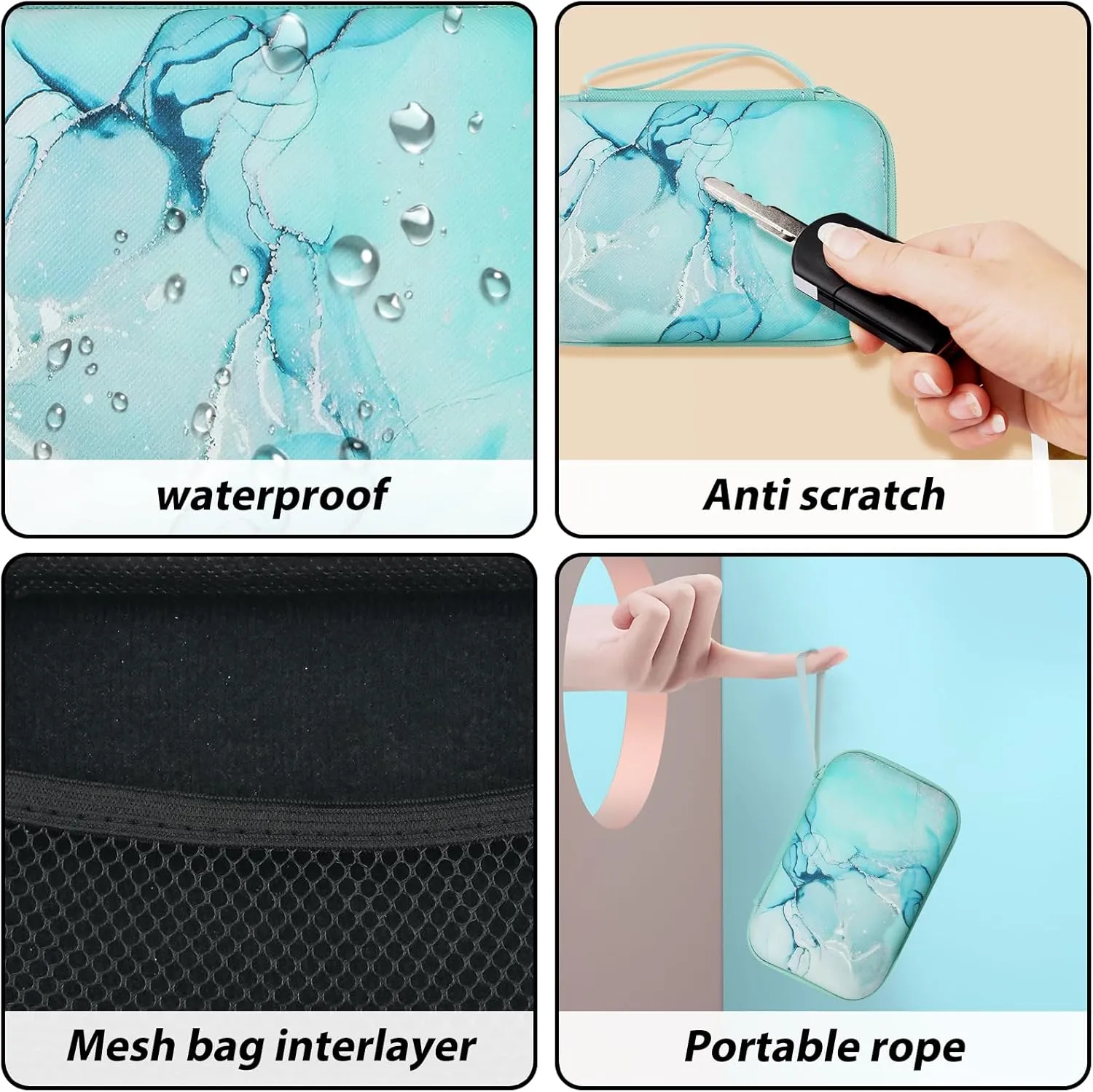 CameCosy DIY Phone Charger Cover Storage Sets USB Earphone Wire Saver Cable Organizer with Travel Storage Bag, Soft Cute Cable Protector Phone Charger Protector Compatible for iPhone(Green Marble)