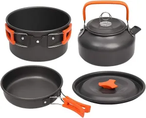 Camping Cookware Kit Outdoor Aluminum Cooking Set Water Kettle Pan Pot Travelling Hiking Picnic BBQ Tableware Equipment (Color : A) (A)