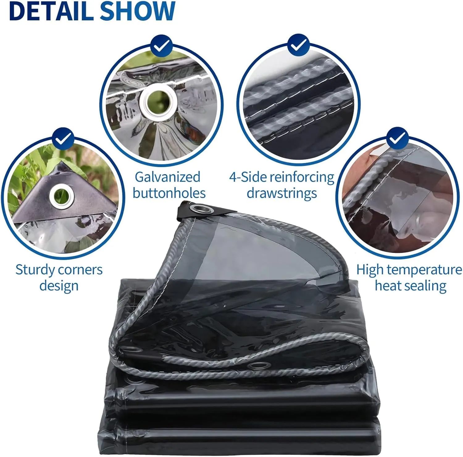 Camping Tarp, Heavy Duty Outdoor Clear PVC Tarp with Reinforced Eyelets, Translucent Pergola Cover Balcony Rainproof Covers for Porch Patio Garden，(3x6m)