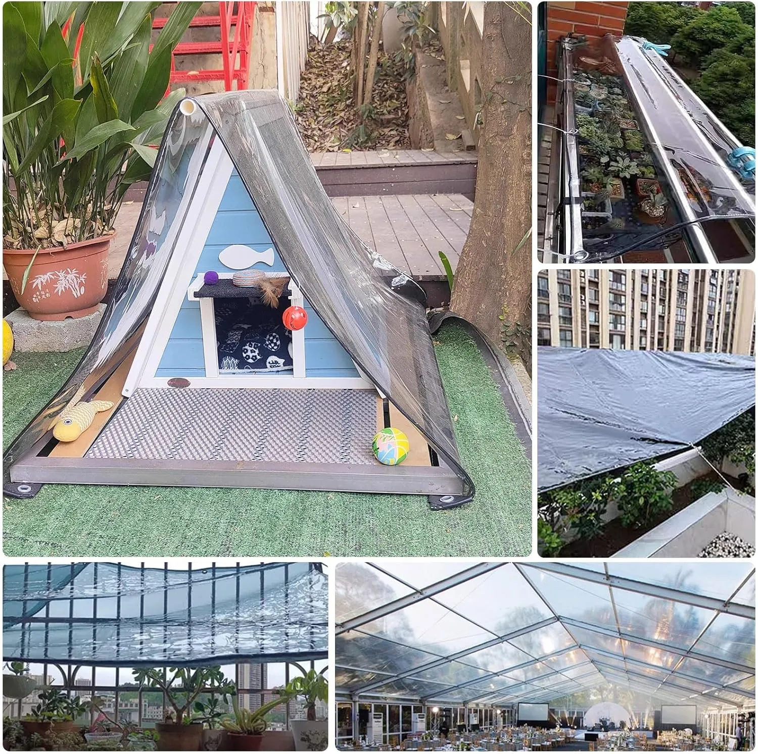 Camping Tarp, Heavy Duty Outdoor Clear PVC Tarp with Reinforced Eyelets, Translucent Pergola Cover Balcony Rainproof Covers for Porch Patio Garden，(3x6m)