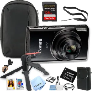 Canon PowerShot IXY 650 (ELPH 360) HS Digital Camera   128GB Extreme PRO Memory   Case, Grip, Software Pack (Essential Bundle) (Renewed), Black