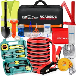 Car Emergency Roadside Tool kit,Road Side Safety Assistance Kit for Women Men Adult,Auto Truck Vehicle Emergency Bag with Shovel Jumper Cable First Aid Kit Blanket Front Rear Cover Alignment Tool